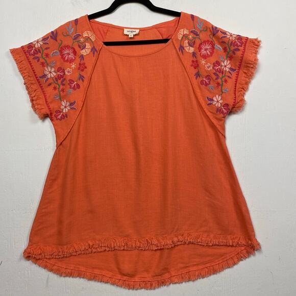 Umgee Orange Embroidered Boho Linen Blend Fairy Lagenlook Top Size Small - Picture 2 of 8